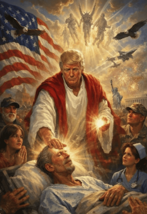 TRUM poster mockig christ