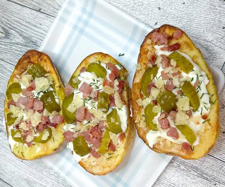 ham and pickle roll up kn potato skin